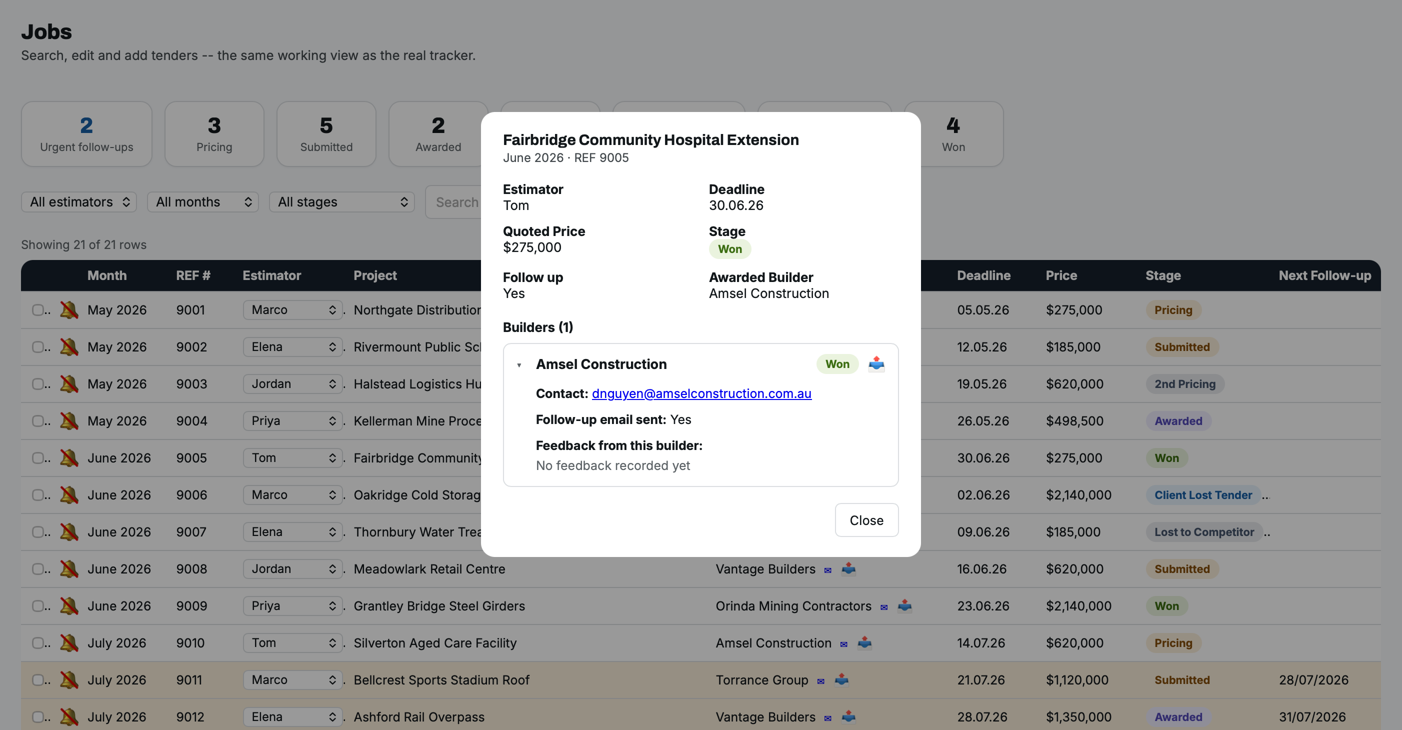 TenderLog Job detail