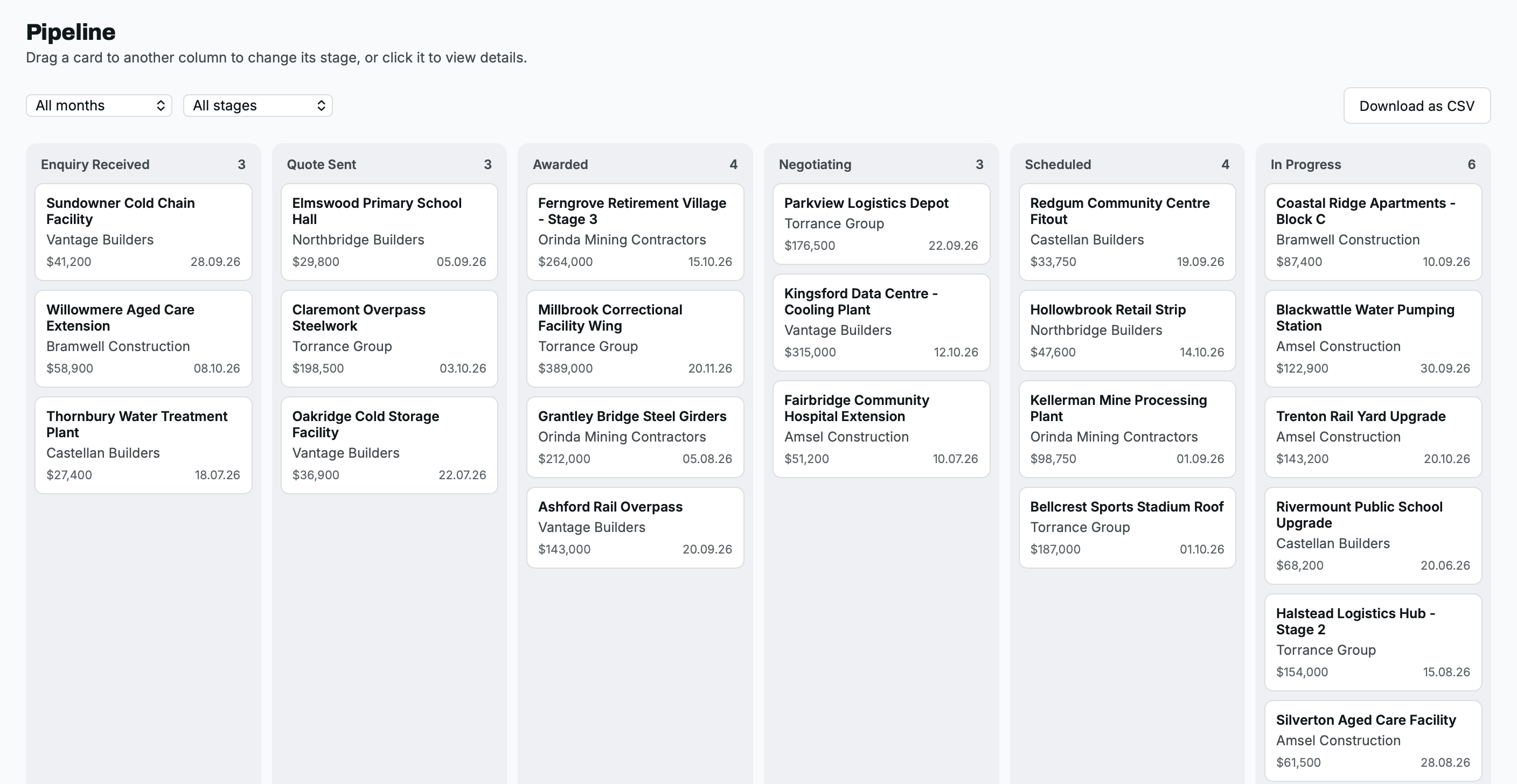 TenderLog Pipeline -- subcontractor view