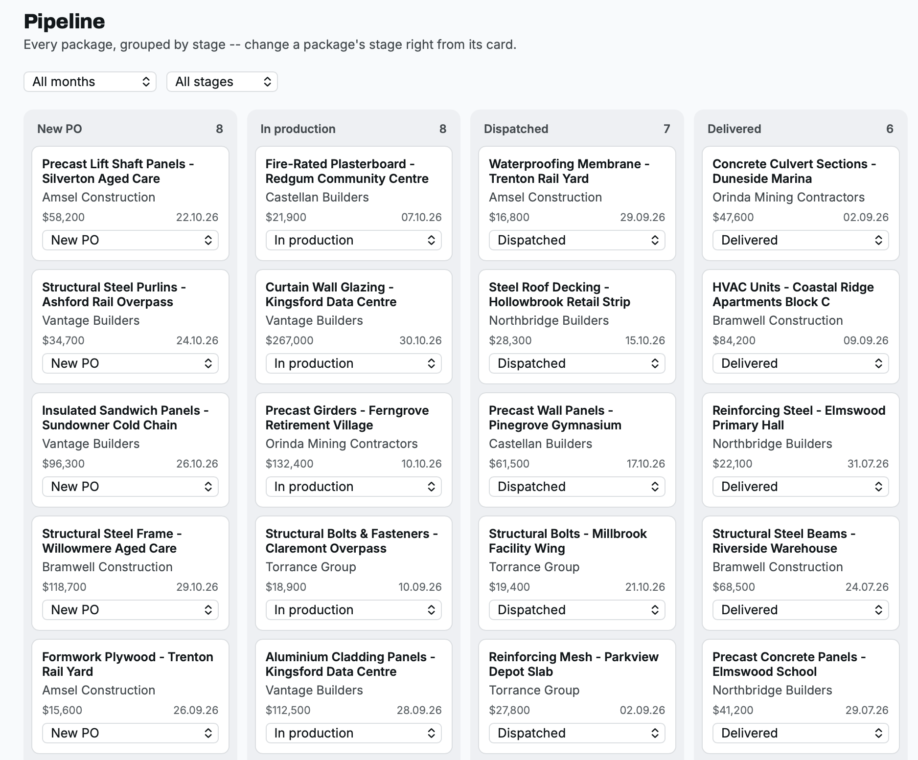 TenderLog Pipeline -- supplier view